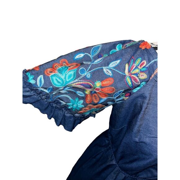 Signature by Robbie Bee Dress Womens Size 8‎ Floral Embroidered Ruffle Sleeve - Picture 3 of 11